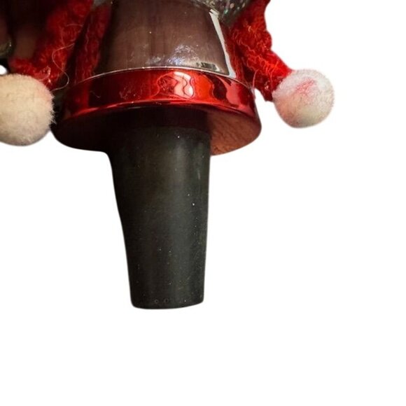 Snowman Glitter Wine Bottle Stopper With Red Knit Hat - Picture 5 of 7